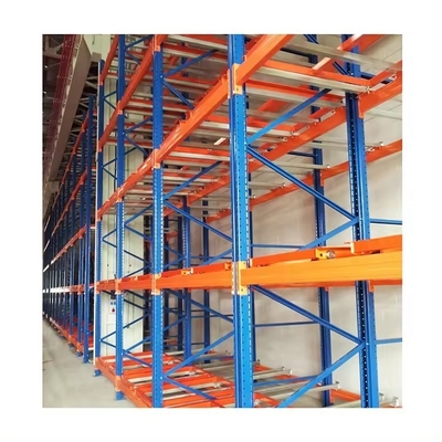 Semi-closed Powder Coated Steel Push Back Pallet Racking With Trolley And Guide Rail